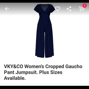 Blue cotton/stretch gaucho pant jumpsuit